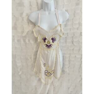 VTG 40’s Apron HALTER EMBROIDERED SHEER Hostess SEXY Floral PANSY Lace Ribbons